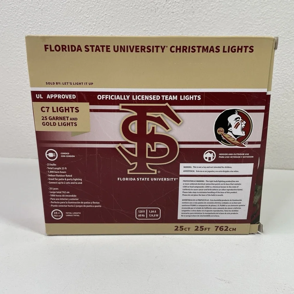 Florida State Seminoles Decorative String Light Set Christmas Lights C7 25ft